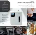 Diffusore di fragranze professionale Scenteca AD-P3 – Per ambienti retail e commerciali L’immagine presenta il Scenteca AD-P3, un diffusore di fragranze per uso professionale, pensato per negozi, showroom e spazi commerciali. Il dispositivo è elegante, di colore bianco, con display digitale e indicatore trasparente del livello dell’essenza. È progettato per coprire superfici fino a 100 m² o 300 m³. Accanto al diffusore, il testo bilingue sottolinea l’importanza dell’olfatto nell’esperienza di vendita: Ambienti dedicati alla vendita e all’esposizione di prodotti, dove l’olfatto può influenzare l’esperienza d’acquisto e l’immagine del brand. Environments dedicated to the sale and display of products, where scent can influence the shopping experience and brand image. A destra, una composizione di quattro foto mostra ambienti ideali per l’uso del prodotto: Gioielleria (Jewelry Store): primo piano di mani mentre si sceglie un gioiello, ambiente raffinato. Negozio di moda (Fashion Store): vetrina con manichini vestiti in modo elegante e alla moda. Showroom auto (Auto Showroom): ambientazione con auto di lusso in esposizione. Showroom design (Design Showroom): coppia che valuta materiali e arredi in uno spazio di consulenza. Il tutto è accompagnato dal logo Scenteca e dallo slogan: “Stile e fragranza in un solo gesto / Style and fragrance in a single gesture”.