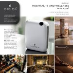 Al centro si vede il diffusore AD P1, intorno immagini di un hotel, un bar, un ristorante, ed una SPA