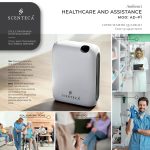 Nell'immagine si vede il diffusore AD P1 al centro, intorno ci sono varie immagini relative al settore assistenza. una farmacia, un dentista, uno psicologo, una rsa