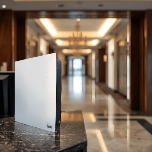 Diffusore professionale EVO-750 Scenteca1969 su banco reception in hall di hotel – marketing olfattivo